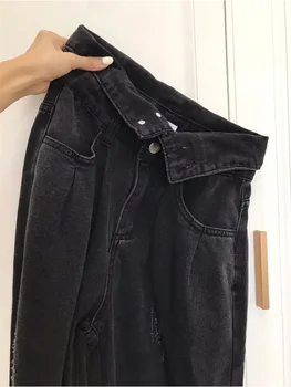 Vintage Cintura Alta De Mulheres Jeans Preto Coreano Moda Streetwear Grande Perna De Calça Feminina Jeans Calças Retas Largas 2022 Outono