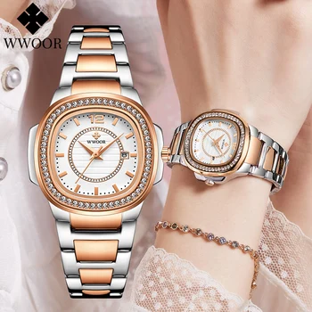 WWOOR Marca de Luxo das Mulheres Relógio Pulseira Impermeável relógio de Pulso de Quartzo Senhoras Vestido de Diamantes Relógios Feminino Relógio Relógio Feminino