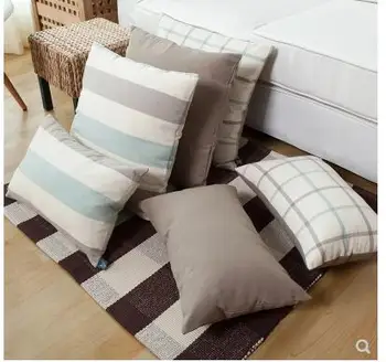 roupa de cama em algodão Nórdicos xadrez/listrado capa de almofada fronha azul cinza sofá branco de cintura travesseiro capa para almofada