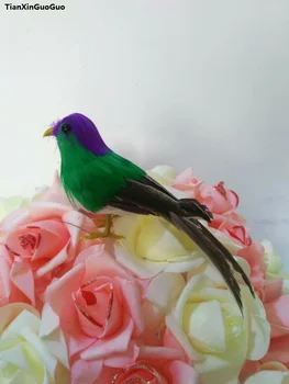 simulação de aves rígido modelo de cerca de 16 cm de espuma&penas verde pássaro cinza-prop,a decoração home do jardim dom s1264