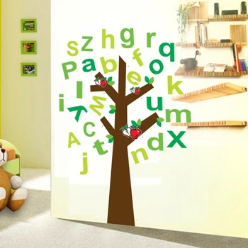 1 pedaço de 90*120cm removível Alfabeto adesivo de parede de árvore carta adesivo Crianças infantil do bebê quarto de número mural de papel de parede