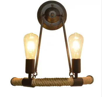 2 Cabeças Nórdicos moda retrô moderno concisa varanda escada lâmpada semi-circular corda de cânhamo lâmpada de parede