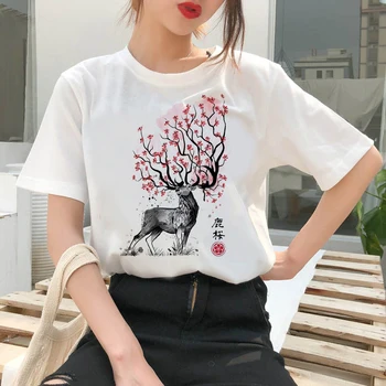 2021 Verão as Mulheres T-Shirt Girafa Impresso, Camisetas Casuais Tops Tee Moda anos 90 Vintage Branca Camiseta de Vestuário Feminino