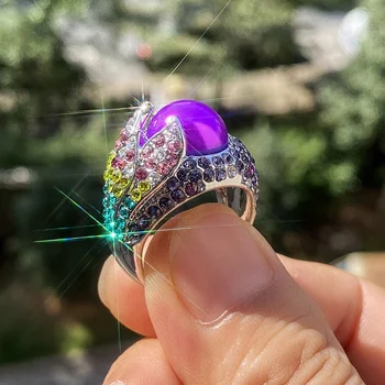 2022 Lindo Colorido zircônia Cúbica Violeta Pérolas de Imitação de Anéis para as Mulheres do Partido de Dança Delicada Presente Anel de Senhora, Moda Jóias