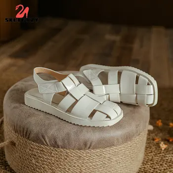 2022 Novo Original Sandálias De Couro Calçados Femininos Sapatos De Verão Sandálias Gladiador Sólido Senhoras Sapatos Casuais