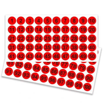 25mm red digital circular Auto-adesivo etiqueta Office store Classificação marcar o número de Série adesivos, 5 numerados de 1 a 100