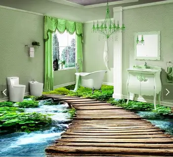 3 d pavimentos de pvc personalizado waterproof imagem 3 d ponte floresta fluxos 3d o revestimento do banheiro da foto 3d murais de parede papel de parede