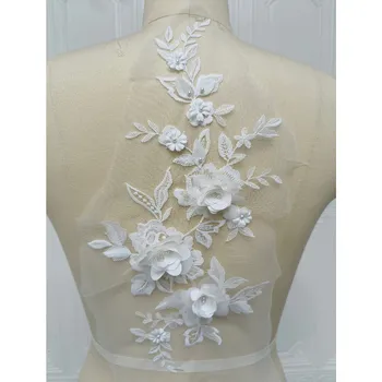 3D Applique Lace Motivo Elegante 3D Frisado Bordado de Flores de Malha de Renda Medalhões de Vestido de Noiva de Véu 1