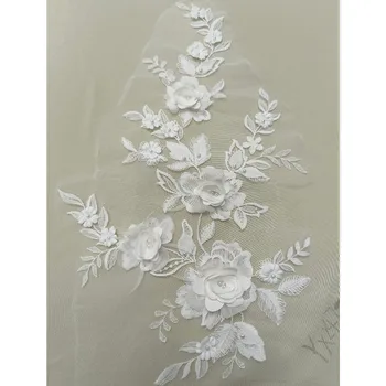 3D Applique Lace Motivo Elegante 3D Frisado Bordado de Flores de Malha de Renda Medalhões de Vestido de Noiva de Véu 3