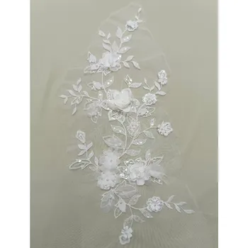 3D Applique Lace Motivo Elegante 3D Frisado Bordado de Flores de Malha de Renda Medalhões de Vestido de Noiva de Véu 5