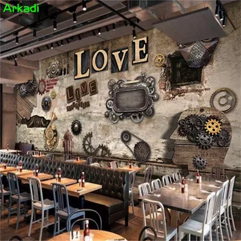 3D murais de fotos personalizadas de papel de parede a Europa e os Estados Unidos sobre o retro madeira de amor engrenagem de fundo, decoração pintura