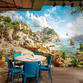 3D personalizado Mural de Parede Retro Estilo Europeu Foto de Paisagem, Pintura de Parede Café, Restaurante, Sala de estar de plano de Fundo do Cartaz Decoração 2