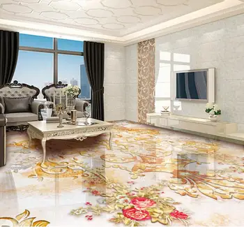 3d chão decoração retro flor 3d do piso papel de parede europeia piso de mármore auto-adesivo impermeável papel de parede