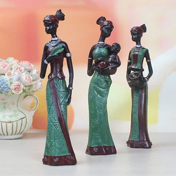 3pcs Mulheres Sala de Resina Vintage de Decoração de Casa de Bonecas Ornamentos Escultura Africana Trabalho de Artesanato Preto Figurinhas Colecionáveis 0