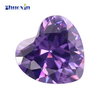 3x3~12x12mm Forma de Coração 5A Ametista Cor de Zircônia Cúbicos de Pedra do Tamanho de Gemas Sintéticas, Esferas de Cristal de Pedra De Jóias 0