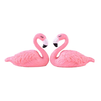 6PCS 4cm Flamingo Estatueta Animais Bonitos Enfeites de Jardim encantado Miniaturas Terrário Decoração de Figuras de Decoração para Casa Acessórios