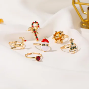 6pcs/set de Natal Conjunto de anéis para as Mulheres, Meninas, Crianças Engraçado Moda Papai Noel do Boneco de neve, Árvore de Anel de Presentes de Natal 2