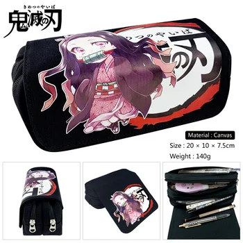 Anime Demon Slayer: Kimetsu Não Yaiba Caixa De Lápis De Desenho Animado Cosméticos Make Up Bag Aluno Zíper Duplo Caneta, Sacos De Papel De Carta Saco 4
