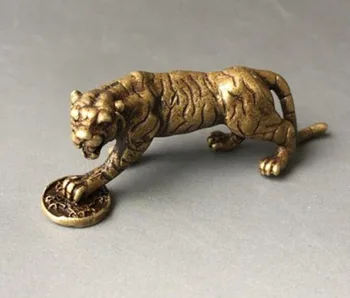 Archaize o bronze puro tigre pequena estátua #6