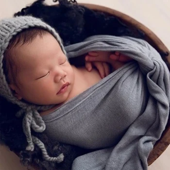 Bebê de Fotografia Cobertor Recém-nascido Swaddle Envoltório de Fotografia com Adereços, de Algodão, de Malha 40*150Cm de Bebê Lembrança