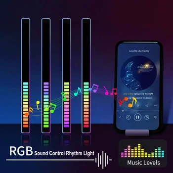 Bluetooth USB de Carregamento 32-40 CONDUZIU a Lâmpada da Noite de Música Som Aplicativo de Controle de Nível de Luz Ambiente uma atmosfera de Áudio Ritmo Leve para Casa de Carro