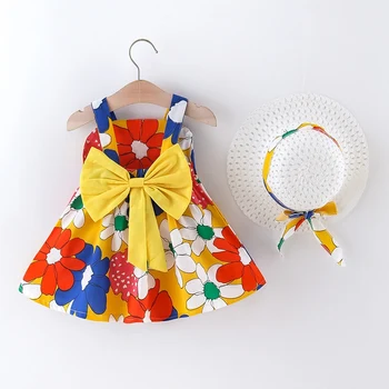 Bobora Bebê Estilo coreano Vem com Um Chapéu de Verão Impressão de Flor de Design de Moda de Vestido de Bebê Vestido de Meninas Criança