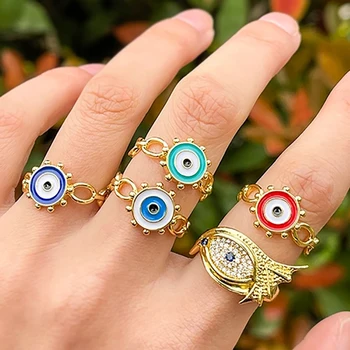 Bohemia Gótico Cor de Ouro Vintage Olho Anéis Ajustáveis para as Mulheres Simples e Encantador, Colorido Gotejamento de óleo, Anel de Festa Jóias de Presente 0