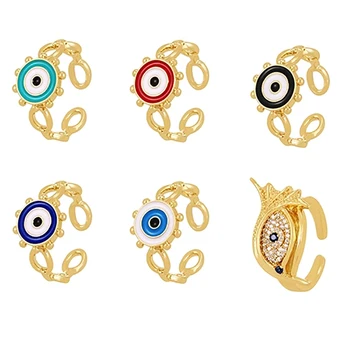 Bohemia Gótico Cor de Ouro Vintage Olho Anéis Ajustáveis para as Mulheres Simples e Encantador, Colorido Gotejamento de óleo, Anel de Festa Jóias de Presente 1