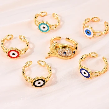 Bohemia Gótico Cor de Ouro Vintage Olho Anéis Ajustáveis para as Mulheres Simples e Encantador, Colorido Gotejamento de óleo, Anel de Festa Jóias de Presente 2