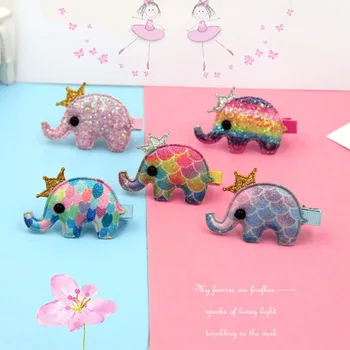 Boutique 30pcs Moda arco-íris Bonito Elefante Grampos Sólido Kawaii Glitter Coroa Animal Grampos de Cabelo de Princesa Acessórios de Cabelo 1