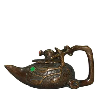 Bronze antigo embutidos gem romã vinho pote ornamentos para a China de segunda mão coleção