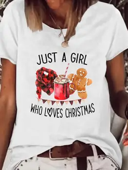 Cartoon Aquarela de 90 Mulheres de Roupas Tee Gráfico Superior T-shirt de Férias Feliz Natal Roupas Fashion Basic Print T-Shirt