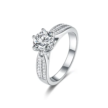 Certificado Rainha Moissanite Anel de Noivado Incolor VVS Diamante Nupcial Proposta Anel de Anéis de Prata Esterlina