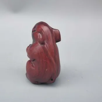 Chinês escultura em madeira riqueza mouse pequena estátua 3
