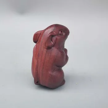 Chinês escultura em madeira riqueza mouse pequena estátua 4