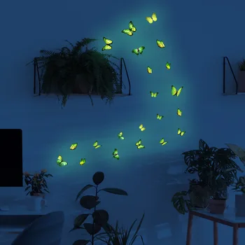 Colorido luminoso borboleta adesivos de parede luminoso adesivos quarto sala decoração adesivos de parede