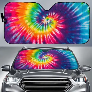 Coloridos Tie Dye Impressão Espiral De Arte Abstrata Hippie Pára-Brisa Do Carro Para Proteger Do Sol, Viseira, Acessórios Para Carros