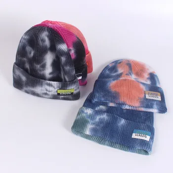 Cor do gradiente de Tie-dye Chapéu de Malha de Esportes de Montanha, Escalada Tendência Engrossado Abafador Quente Menino e uma Menina de Chapéu de Lã 2021
