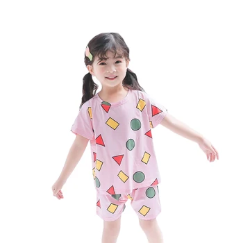 Crianças De Pijama Conjunto De 2020 Novas Chegada Geométricas Catoon Impresso De Crianças Meninos Meninas Rapazes Raparigas Pijamas Branco Rosa Azul De Crianças Roupas De Verão