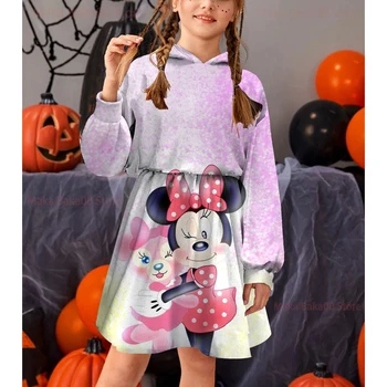 Crianças, impressos Camisola com Capuz Vestido de Outono e de Inverno de desenhos animados de Esportes do Mickey de Disney do Rato de Minnie Meninas de Vestido de Princesa