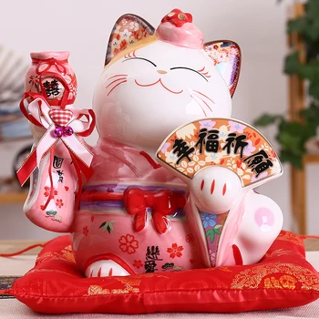 De 8 polegadas de Cerâmica Maneki Neko Ornamento da Sorte, Gato do Dinheiro de Caixa Japonês Casal de Fortuna, Gato Feng Shui Presente de Casamento peça Central
