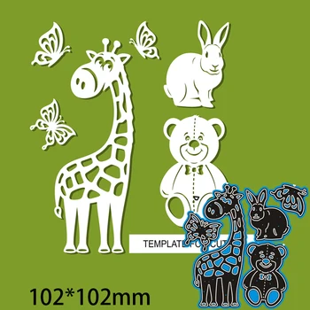 De Corte de Metal Morre Girafa Coelho e Urso de Borboleta Nova página de Recados de Modelo de Decoração em Relevo o Papel de DIY Cartão de Artesanato 102*102 mm