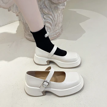 De espessura com solado de Mary Jane Pequenos Sapatos de Couro Mulheres, Em 2022, a Primavera e o Outono Novo Estilo, com Saia Fivela Confortáveis Sapatos femininos