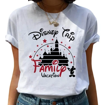 Disney Viagem de Férias com a Família Mulher T-shirts Castelo Estética Roupas para Mulheres de Manga Curta 2023 Viajar T-Shirt Frete Grátis