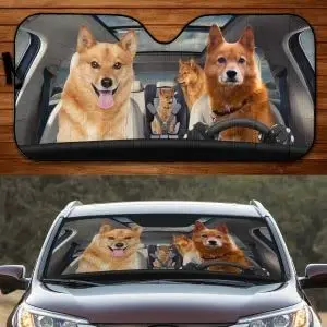 Engraçado Spitz finlandês Família de Condução Amante do Cão do Carro pára-Sol, Janela do Carro do Sol Tampa para Spitz finlandês Mãe, pára-brisa do Carro Durável Vi 0