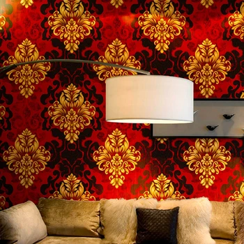 Europeia Grandes Floral 3D papel de Parede para o Mural de Ouro Vermelho Pvc Flor Papel de Parede Sala Quarto Wallcovering papier peint