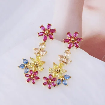 Europeus e Americanos jóias brilhantes coloridos zircão Mori flores amor pétalas de flores doces brincos