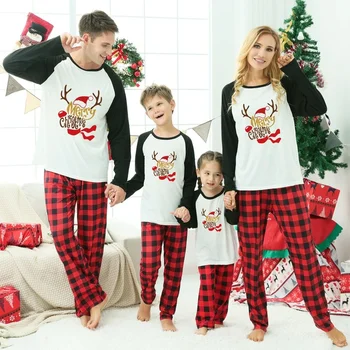 Família de Ano Novo, Roupas de Natal Pijama Combinando Roupas Plus Size, a Mãe e o Pai Me Xadrez de Natal de Manga Longa de pijamas, Pijamas