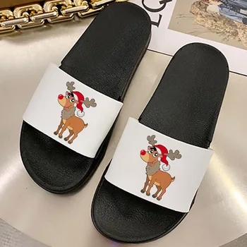 Feliz Natal veado Mulheres Chinelos de quarto Interior sapatas antiderrapante casa de Banho Sandálias de Slides Praia de Moda de Sapatos de Senhoras filp-flops 2021