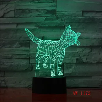 Gato bonito 3D Noite de Luz Criativa Elétrica Ilusão 3d LED da Lâmpada 7 de Cor mudança de toque USB Lâmpada de Mesa Para a Criança o Dom de AW-1172 3